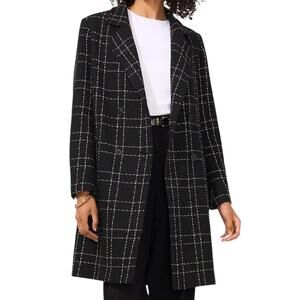 Vince Camuto Women’s Windowpane Plaid Long Jacket Black Size 8